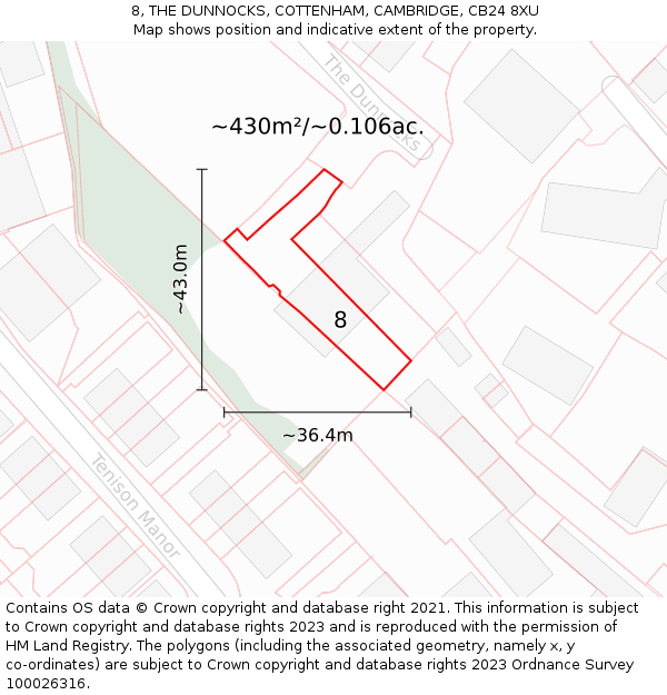 8, THE DUNNOCKS, COTTENHAM, CAMBRIDGE, CB24 8XU: Plot and title map