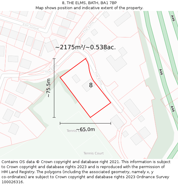 8, THE ELMS, BATH, BA1 7BP: Plot and title map