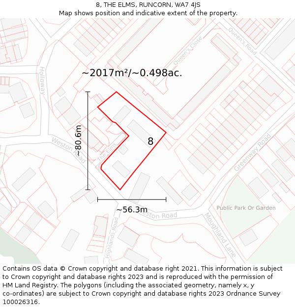 8, THE ELMS, RUNCORN, WA7 4JS: Plot and title map