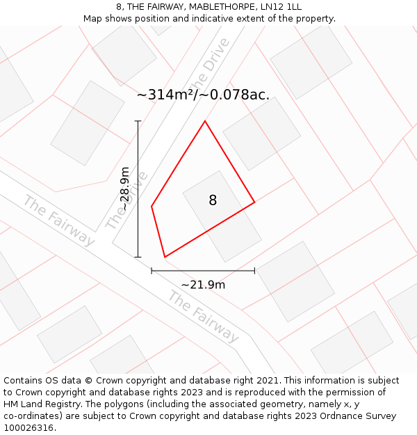 8, THE FAIRWAY, MABLETHORPE, LN12 1LL: Plot and title map