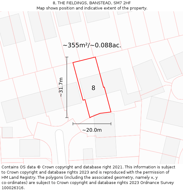 8, THE FIELDINGS, BANSTEAD, SM7 2HF: Plot and title map