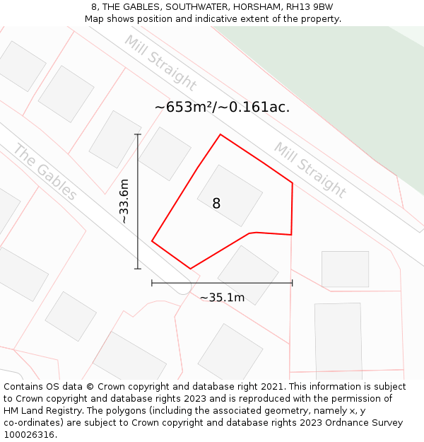 8, THE GABLES, SOUTHWATER, HORSHAM, RH13 9BW: Plot and title map