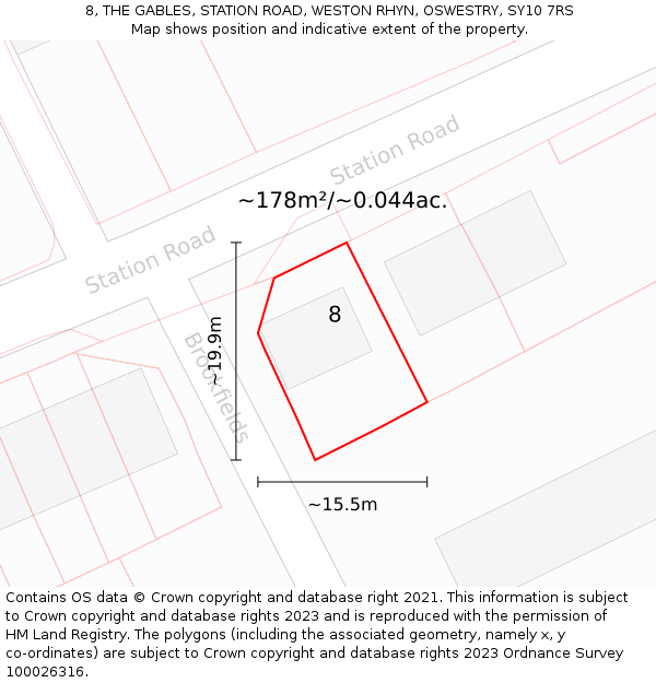 8, THE GABLES, STATION ROAD, WESTON RHYN, OSWESTRY, SY10 7RS: Plot and title map