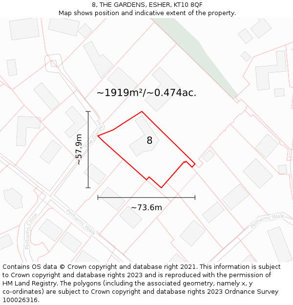 8, THE GARDENS, ESHER, KT10 8QF: Plot and title map