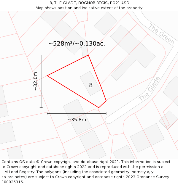 8, THE GLADE, BOGNOR REGIS, PO21 4SD: Plot and title map