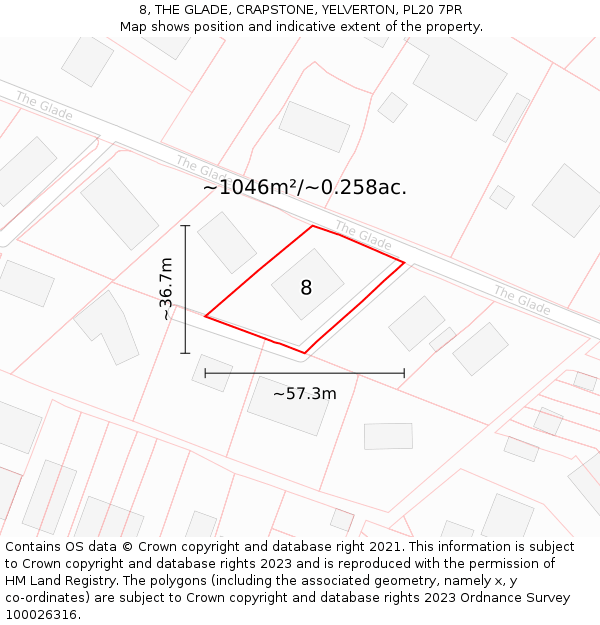 8, THE GLADE, CRAPSTONE, YELVERTON, PL20 7PR: Plot and title map