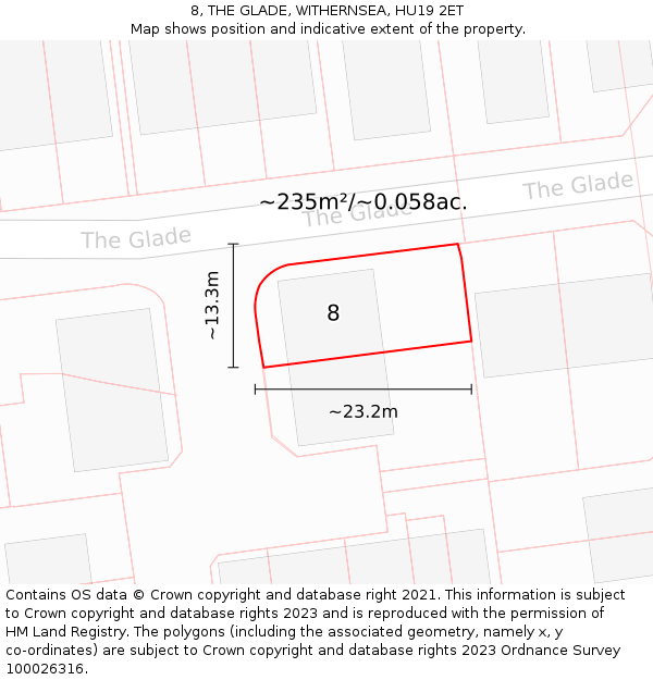 8, THE GLADE, WITHERNSEA, HU19 2ET: Plot and title map