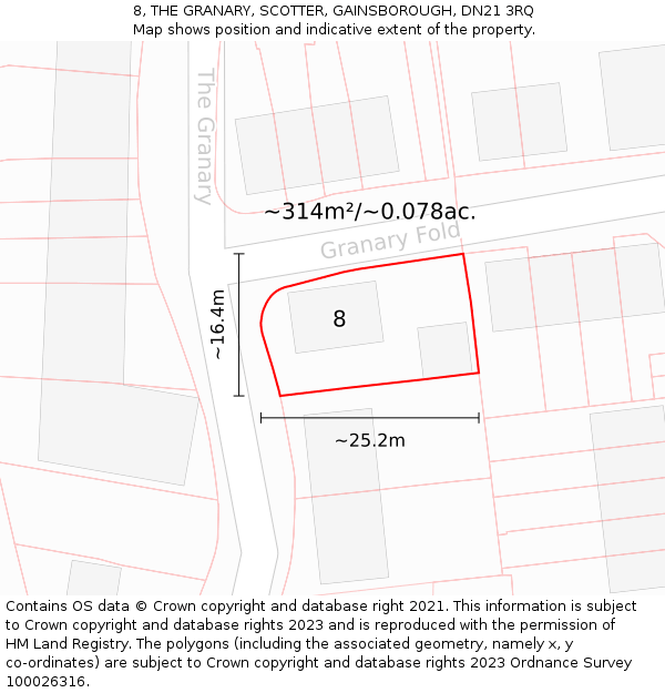 8, THE GRANARY, SCOTTER, GAINSBOROUGH, DN21 3RQ: Plot and title map