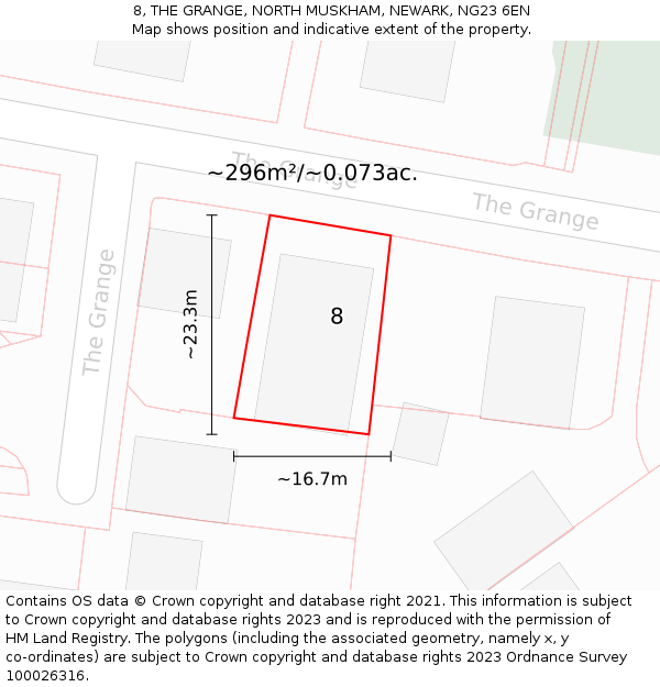 8, THE GRANGE, NORTH MUSKHAM, NEWARK, NG23 6EN: Plot and title map