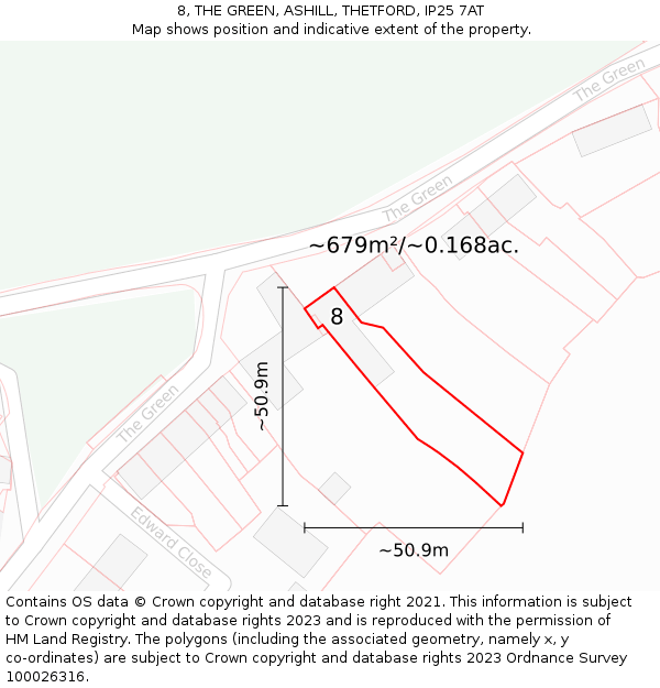 8, THE GREEN, ASHILL, THETFORD, IP25 7AT: Plot and title map