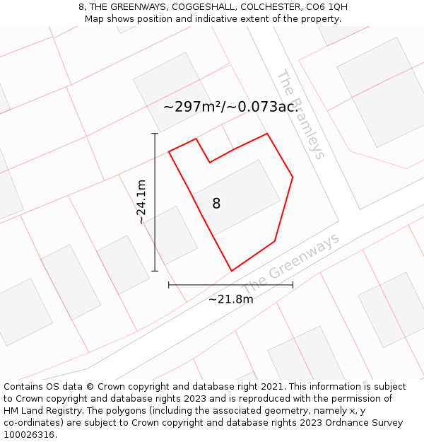8, THE GREENWAYS, COGGESHALL, COLCHESTER, CO6 1QH: Plot and title map
