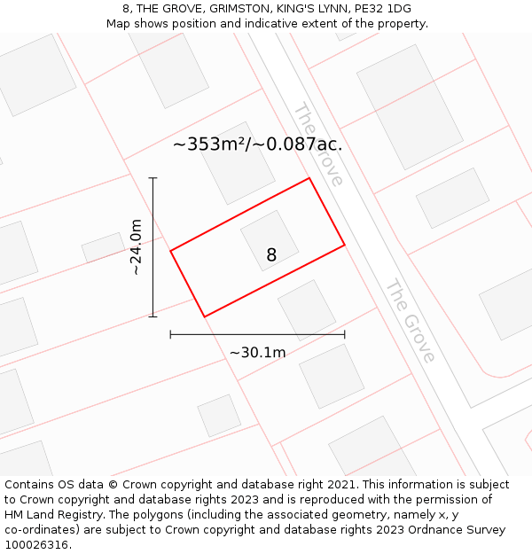 8, THE GROVE, GRIMSTON, KING'S LYNN, PE32 1DG: Plot and title map