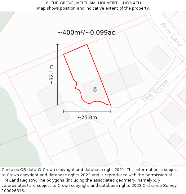 8, THE GROVE, MELTHAM, HOLMFIRTH, HD9 4EH: Plot and title map