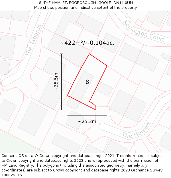 8, THE HAMLET, EGGBOROUGH, GOOLE, DN14 0UN: Plot and title map