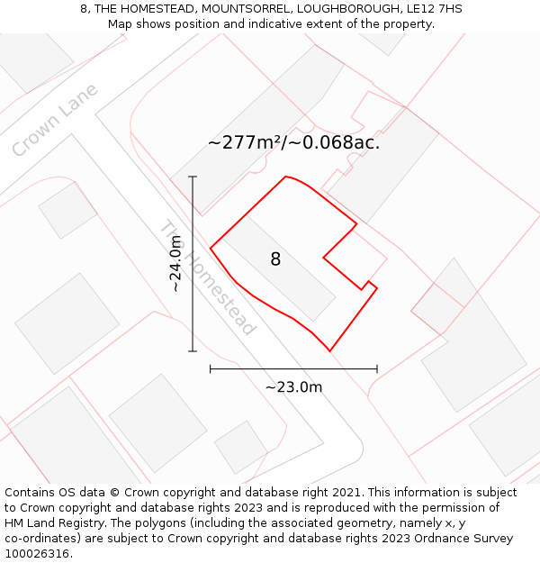 8, THE HOMESTEAD, MOUNTSORREL, LOUGHBOROUGH, LE12 7HS: Plot and title map