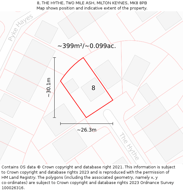 8, THE HYTHE, TWO MILE ASH, MILTON KEYNES, MK8 8PB: Plot and title map