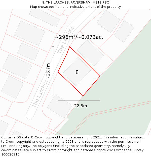 8, THE LARCHES, FAVERSHAM, ME13 7SQ: Plot and title map