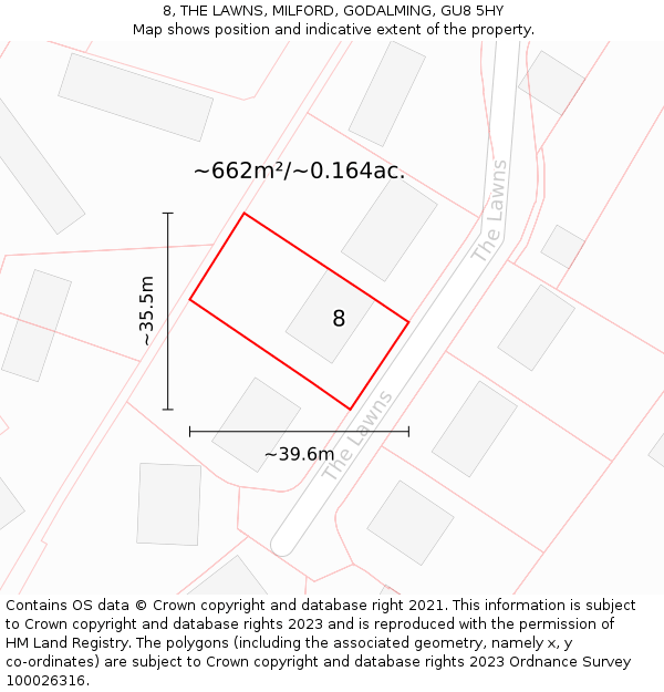 8, THE LAWNS, MILFORD, GODALMING, GU8 5HY: Plot and title map