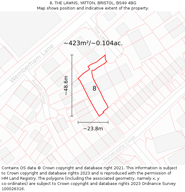 8, THE LAWNS, YATTON, BRISTOL, BS49 4BG: Plot and title map