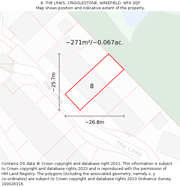 8, THE LINKS, CRIGGLESTONE, WAKEFIELD, WF4 3QP: Plot and title map