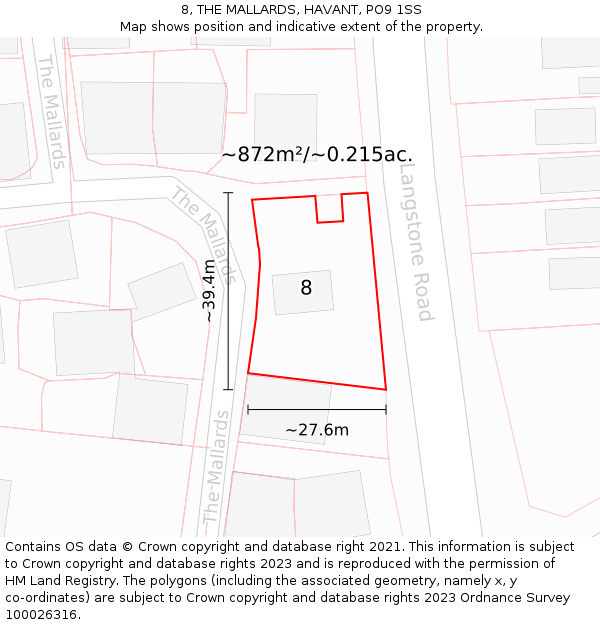 8, THE MALLARDS, HAVANT, PO9 1SS: Plot and title map