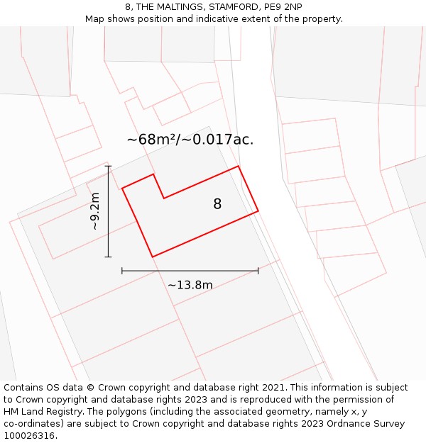 8, THE MALTINGS, STAMFORD, PE9 2NP: Plot and title map