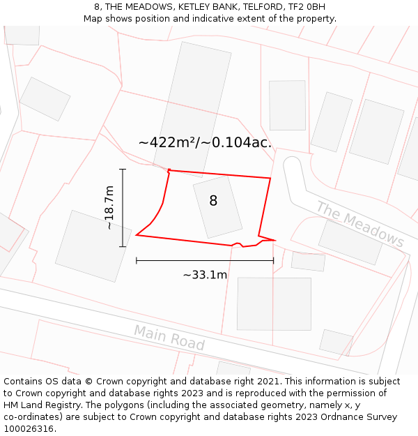 8, THE MEADOWS, KETLEY BANK, TELFORD, TF2 0BH: Plot and title map