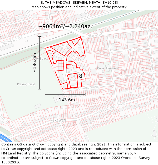 8, THE MEADOWS, SKEWEN, NEATH, SA10 6SJ: Plot and title map