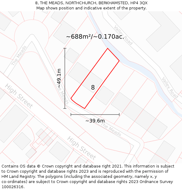 8, THE MEADS, NORTHCHURCH, BERKHAMSTED, HP4 3QX: Plot and title map