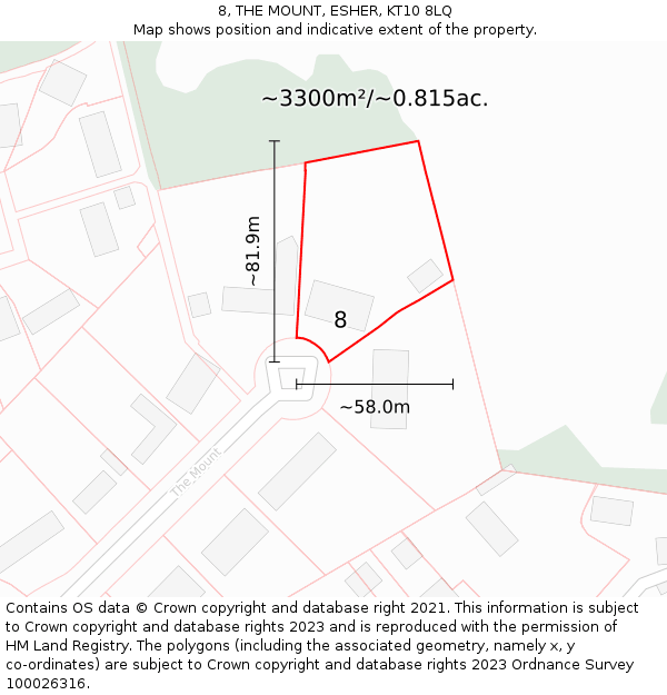 8, THE MOUNT, ESHER, KT10 8LQ: Plot and title map