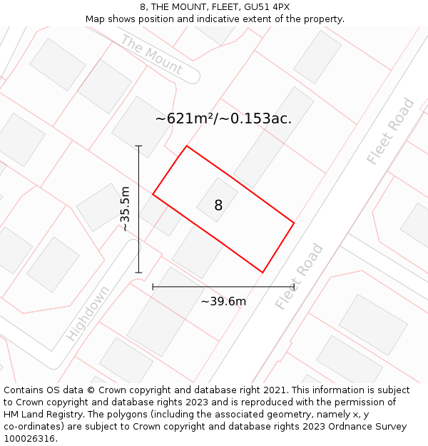 8, THE MOUNT, FLEET, GU51 4PX: Plot and title map