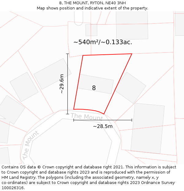 8, THE MOUNT, RYTON, NE40 3NH: Plot and title map