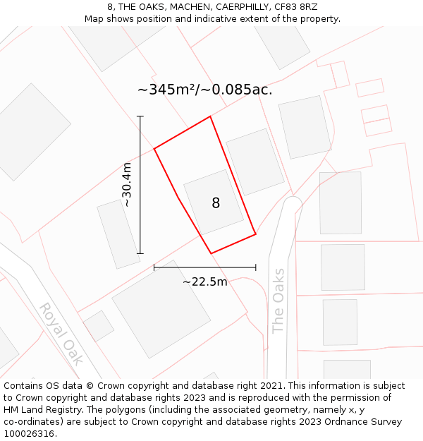 8, THE OAKS, MACHEN, CAERPHILLY, CF83 8RZ: Plot and title map