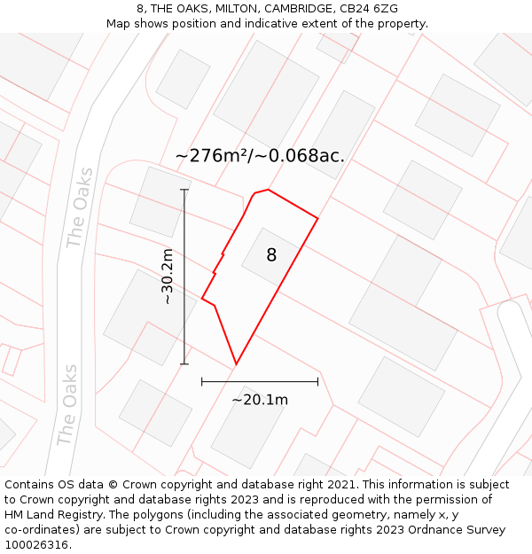 8, THE OAKS, MILTON, CAMBRIDGE, CB24 6ZG: Plot and title map