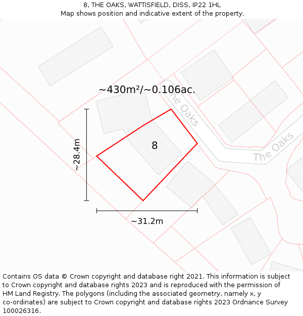 8, THE OAKS, WATTISFIELD, DISS, IP22 1HL: Plot and title map