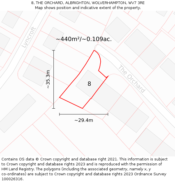 8, THE ORCHARD, ALBRIGHTON, WOLVERHAMPTON, WV7 3RE: Plot and title map