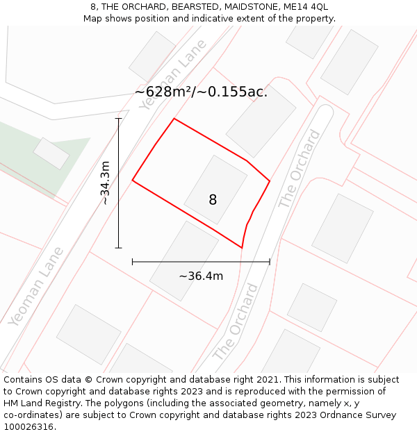 8, THE ORCHARD, BEARSTED, MAIDSTONE, ME14 4QL: Plot and title map