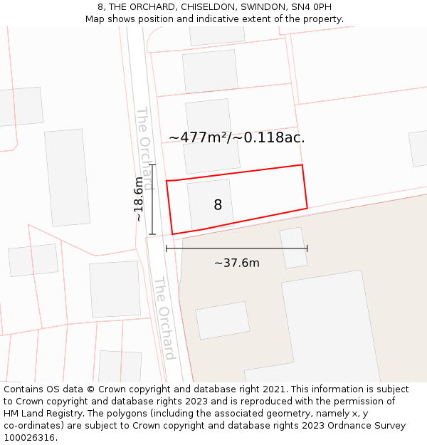 8, THE ORCHARD, CHISELDON, SWINDON, SN4 0PH: Plot and title map