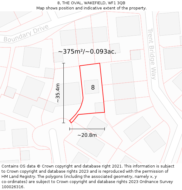 8, THE OVAL, WAKEFIELD, WF1 3QB: Plot and title map