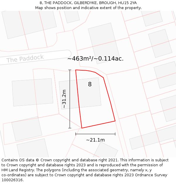 8, THE PADDOCK, GILBERDYKE, BROUGH, HU15 2YA: Plot and title map