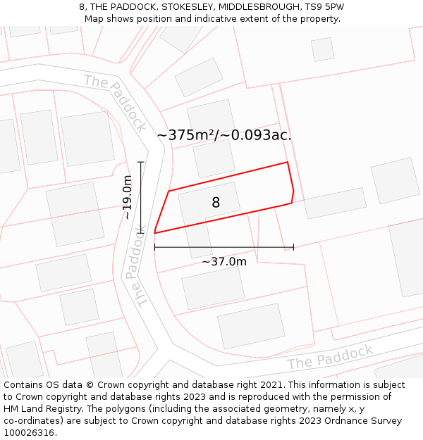 8, THE PADDOCK, STOKESLEY, MIDDLESBROUGH, TS9 5PW: Plot and title map
