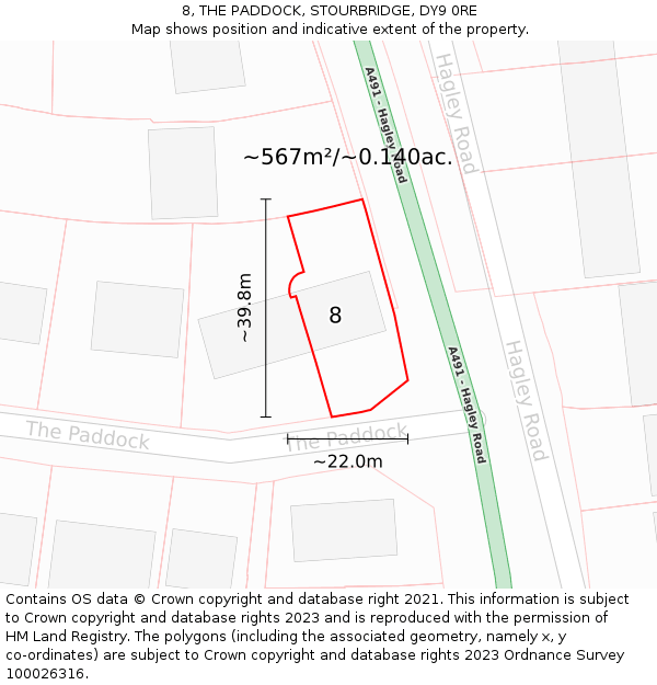 8, THE PADDOCK, STOURBRIDGE, DY9 0RE: Plot and title map