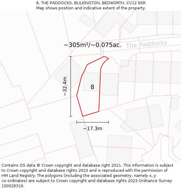 8, THE PADDOCKS, BULKINGTON, BEDWORTH, CV12 9SR: Plot and title map