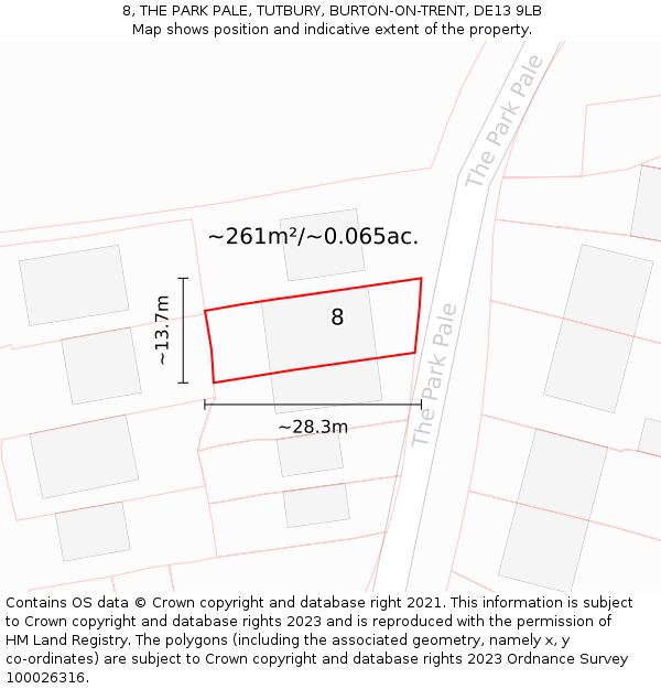 8, THE PARK PALE, TUTBURY, BURTON-ON-TRENT, DE13 9LB: Plot and title map