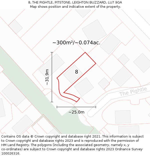 8, THE PIGHTLE, PITSTONE, LEIGHTON BUZZARD, LU7 9GA: Plot and title map