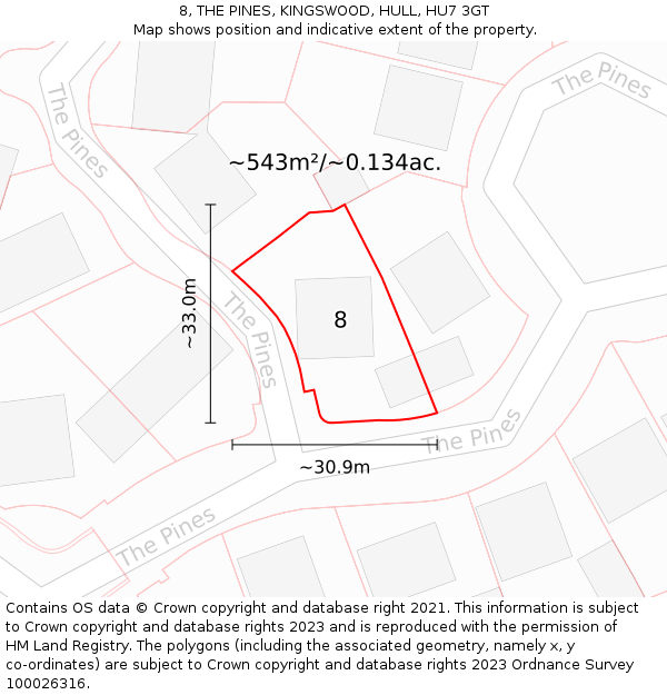 8, THE PINES, KINGSWOOD, HULL, HU7 3GT: Plot and title map