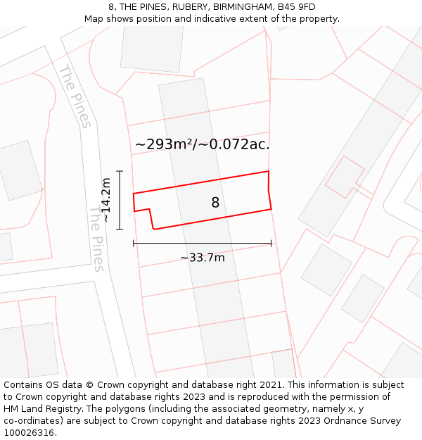 8, THE PINES, RUBERY, BIRMINGHAM, B45 9FD: Plot and title map