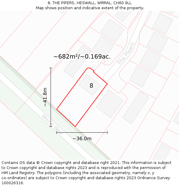 8, THE PIPERS, HESWALL, WIRRAL, CH60 9LL: Plot and title map