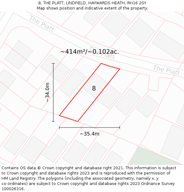 8, THE PLATT, LINDFIELD, HAYWARDS HEATH, RH16 2SY: Plot and title map