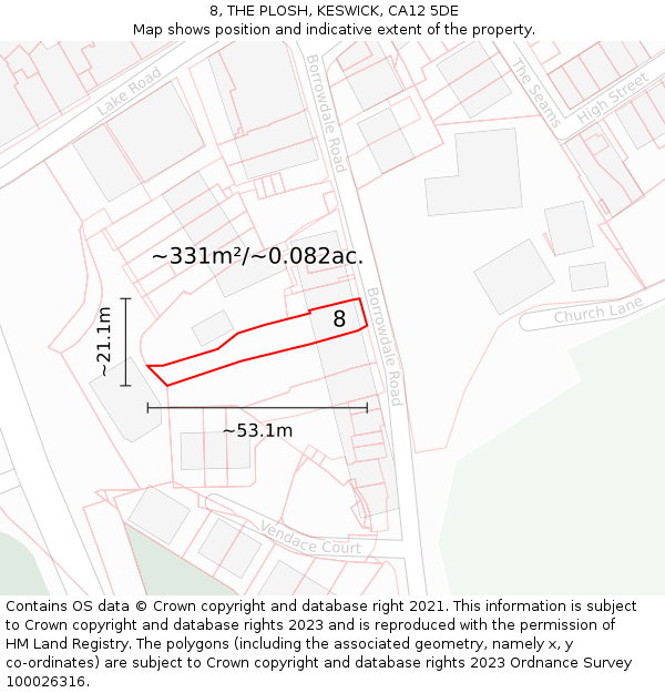 8, THE PLOSH, KESWICK, CA12 5DE: Plot and title map